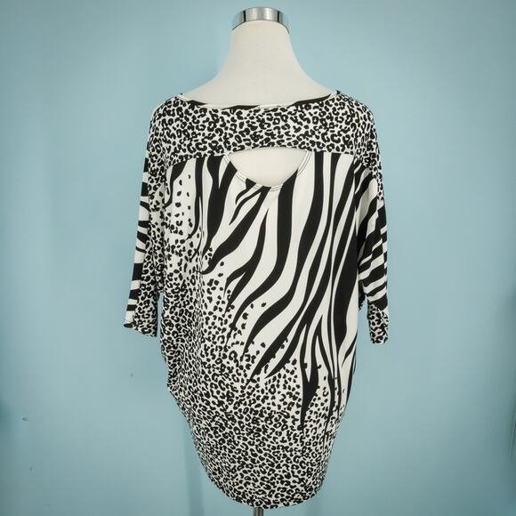 Clara Sun Woo Size Small S Black White Zebra Leopard Print Short Sleeve Art Top - Picture 3 of 6